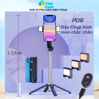Gậy Selfie Mini P06 104cm Đèn LED Remote 4 Chân Đỡ Nhỏ Gọn Chắc Chắn 161.720₫