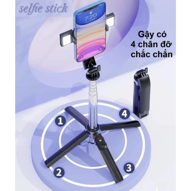Gậy Selfie Mini P06 104cm Đèn LED Remote 4 Chân Đỡ Nhỏ Gọn Chắc Chắn 161.720₫