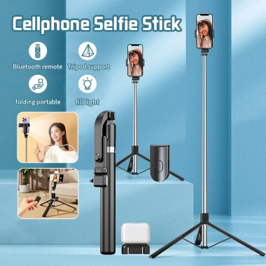 Gậy Selfie R1-L kèm Remote và Tripod 3 chân, giá đỡ điện thoại, đèn LED trợ sáng - 82.000₫