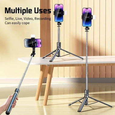 Gậy Selfie R1-L kèm Remote và Tripod 3 chân, giá đỡ điện thoại, đèn LED trợ sáng - 82.000₫