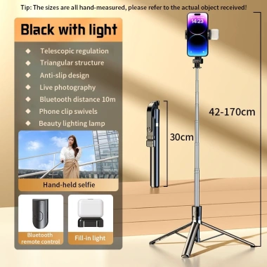 Gậy Selfie R1-L kèm Remote và Tripod 3 chân, giá đỡ điện thoại, đèn LED trợ sáng - 82.000₫ 10 Gậy Selfie R1-L kèm Remote và Tripod 3 chân, giá đỡ điện thoại, đèn LED trợ sáng - 82.000₫ 10