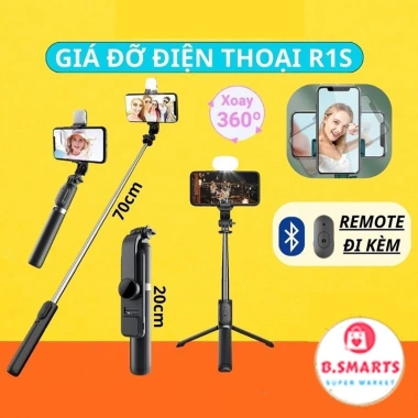 Gậy selfie R1S gập gọn, chân đế LED, Bluetooth xoay 360 - Giá chỉ 44.989₫