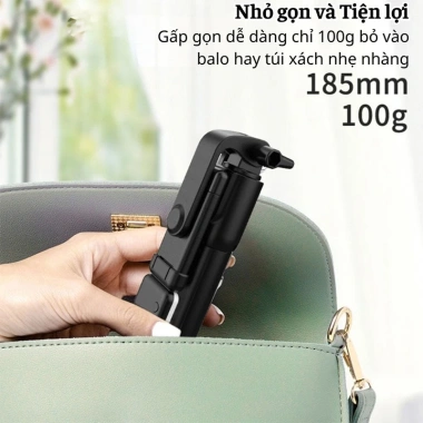 Gậy selfie R1S gập gọn, chân đế LED, Bluetooth xoay 360 - Giá chỉ 44.989₫