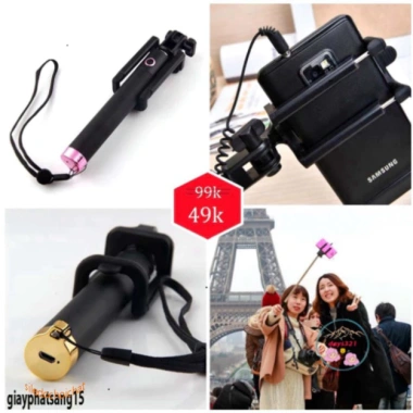 Gậy Selfie Si Đen 3.5mm - Nút Nhấn Chụp Ảnh, Quay Phim, Thon Thả Vững, Giá 29.000₫