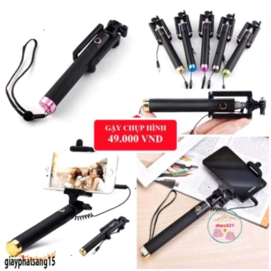 Gậy Selfie Si Đen 3.5mm - Nút Nhấn Chụp Ảnh, Quay Phim, Thon Thả Vững, Giá 29.000₫