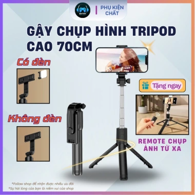 Gậy Selfie Tripod 3 chân Bluetooth 70cm nhựa ABS và inox, remote điều khiển