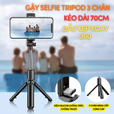 Gậy Selfie Tripod 3 chân Bluetooth 70cm nhựa ABS và inox, remote điều khiển 5 Gậy Selfie Tripod 3 chân Bluetooth 70cm nhựa ABS và inox, remote điều khiển 5