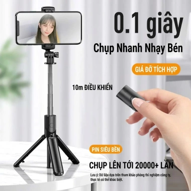 Gậy Selfie Tripod 3 chân Bluetooth 70cm nhựa ABS và inox, remote điều khiển 6 Gậy Selfie Tripod 3 chân Bluetooth 70cm nhựa ABS và inox, remote điều khiển 6