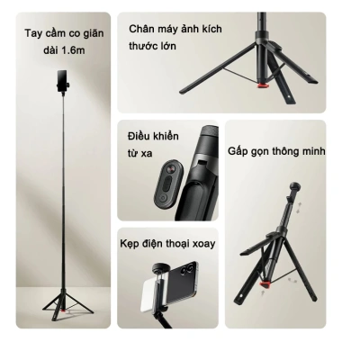 Gậy Selfie Tripod Xiaomi Zoom Stand 1.6m Bluetooth Remote Livestream - 688.000 VND 2