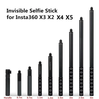 Gậy Selfie Vô Hình 1.2-3M cho Insta360 X5 X4 X3 X2 & DJI – Bullet Time, Độ Dài Linh Hoạt