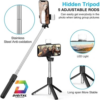 Gậy Tripod 3 Chân R1S Selfie Stick Bluetooth Đèn Trợ Sáng - Giá 135k Giảm Giá