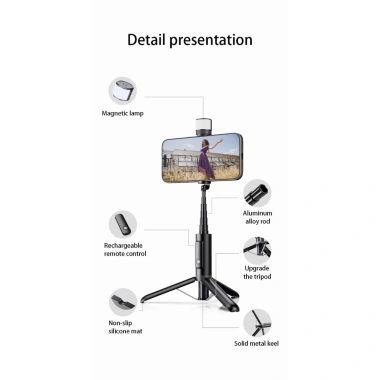 Gậy tự sướng M08S 3 chân gấp gọn 23-80cm remote và đèn trợ sáng, giá 139.000₫