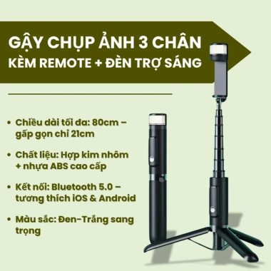 Gậy Tự Sướng M08S HULAKO Bluetooth Tripod 80cm Gấp Gọn Đèn Trợ Sáng Cao Cấp 2 Gậy Tự Sướng M08S HULAKO Bluetooth Tripod 80cm Gấp Gọn Đèn Trợ Sáng Cao Cấp 2