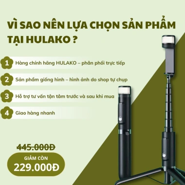 Gậy Tự Sướng M08S HULAKO Bluetooth Tripod 80cm Gấp Gọn Đèn Trợ Sáng Cao Cấp