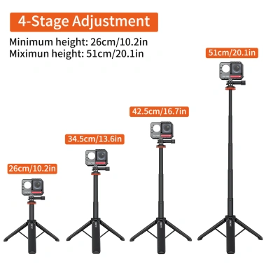Gậy tự sướng VRIG TP-08 chân máy mở rộng - Tương thích Insta360 X3, GoPro, DJI Osmo Action - Đen 3