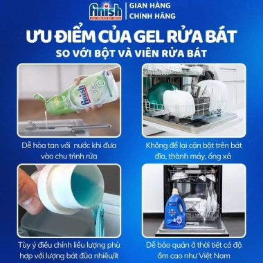 Gel rửa bát FINISH Eco 0% Max 650-1.000ml - tẩy rửa máy rửa chén chính hãng, 185.000đ