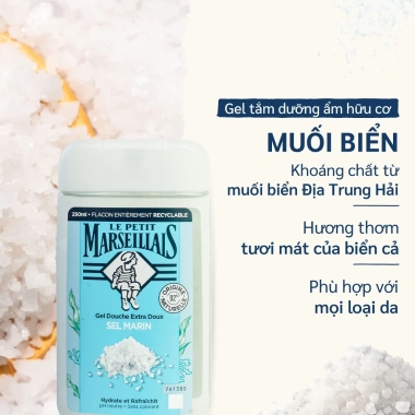 Gel tắm 92% hữu cơ Le Petit Marseillais 250ml - Dưỡng ẩm, da mềm mịn, giảm giá 169.000 dong