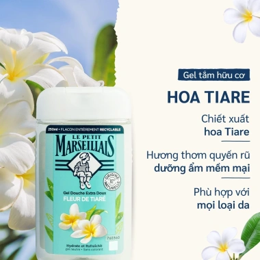 Gel tắm 92% hữu cơ Le Petit Marseillais 250ml - Dưỡng ẩm, da mềm mịn, giảm giá 169.000 dong