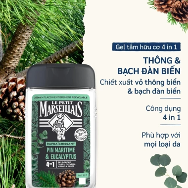 Gel tắm 92% hữu cơ Le Petit Marseillais 4 in 1 250ml - Giá chỉ 189.000đ