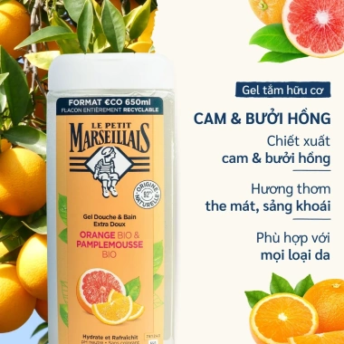 Gel tắm 92% hữu cơ Le Petit Marseillais 650ml - Dưỡng ẩm, giảm giá chỉ 289.000 dong