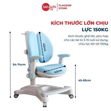 Ghế chống gù cao cấp Sakawin G05 – Chiều cao điều chỉnh, khóa bánh tự động, đệm non 2