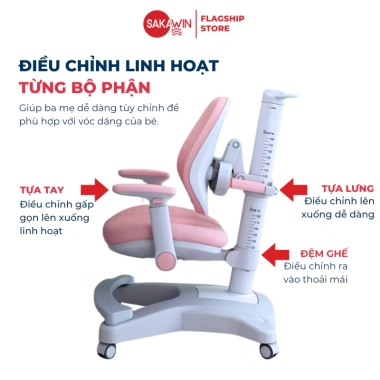 Ghế chống gù cao cấp Sakawin G05 – Chiều cao điều chỉnh, khóa bánh tự động, đệm non 3