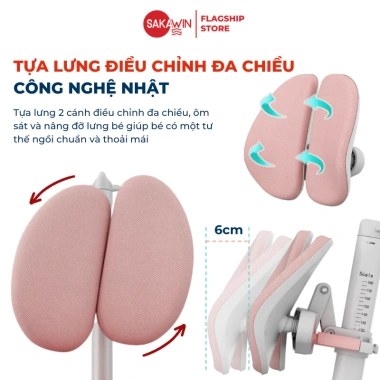 Ghế chống gù cao cấp Sakawin G05 – Chiều cao điều chỉnh, khóa bánh tự động, đệm non 4