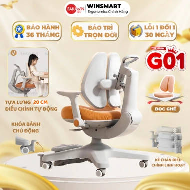 Ghế chống gù Sakawin Premium G01 - Tựa lưng tự động ôm sát, khóa bánh, nâng hạ độ cao linh hoạt, giảm giá 4.590.000₫