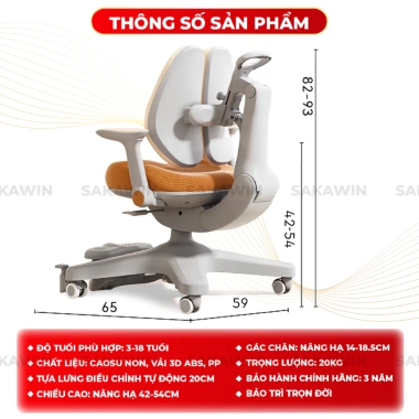 Ghế chống gù Sakawin Premium G01 - Tựa lưng tự động ôm sát, khóa bánh, nâng hạ độ cao linh hoạt, giảm giá 4.590.000₫