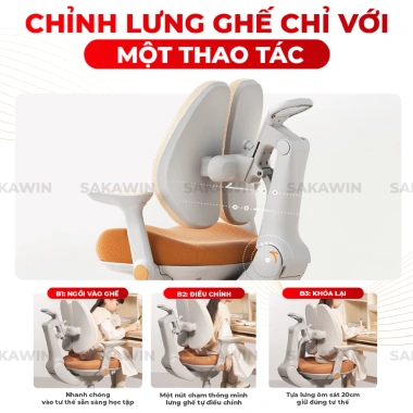 Ghế chống gù Sakawin Premium G01 - Tựa lưng tự động ôm sát, khóa bánh, nâng hạ độ cao linh hoạt, giảm giá 4.590.000₫