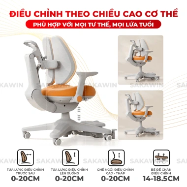 Ghế chống gù Sakawin Premium G01 - Tựa lưng tự động ôm sát, khóa bánh, nâng hạ độ cao linh hoạt, giảm giá 4.590.000₫