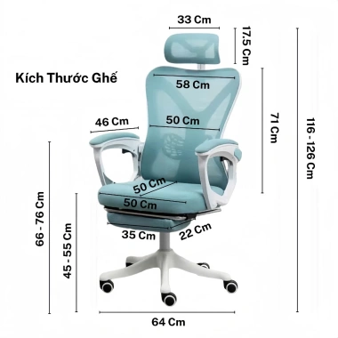 Ghế Công Thái Học Cao Cấp PTS06 - Tựa Đầu, Gác Chân Đệm, Ngả Lưng Sâu, Phù Hợp Làm Việc và Game, Giảm giá tới 1.549.000₫ 9