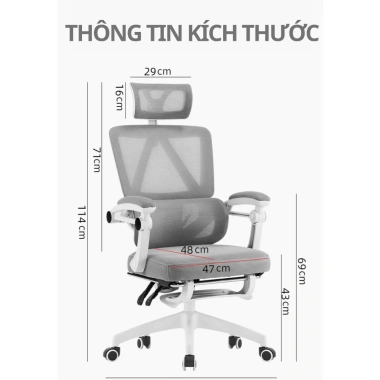 Ghế Công Thái Học Chơi Game CTH-95-LXR 125° Đỡ Lưng Lưới Thoáng Khí Giá 1,539,000₫ 7