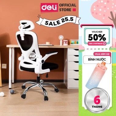 Ghế Công Thái Học Deli Cao Cấp 3D – Tựa Đầu, Tựa Tay Điều Chỉnh, Hỗ Trợ Cổ & Cột Sống