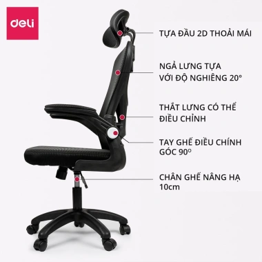 Ghế Công Thái Học Deli Cao Cấp 3D – Tựa Đầu, Tựa Tay Điều Chỉnh, Hỗ Trợ Cổ & Cột Sống 2