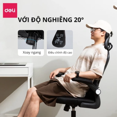 Ghế Công Thái Học Deli Cao Cấp 3D – Tựa Đầu, Tựa Tay Điều Chỉnh, Hỗ Trợ Cổ & Cột Sống 6