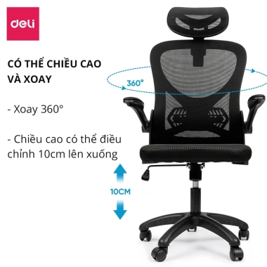 Ghế Công Thái Học Deli Cao Cấp 3D – Tựa Đầu, Tựa Tay Điều Chỉnh, Hỗ Trợ Cổ & Cột Sống 8