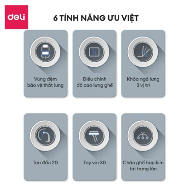 Ghế Công Thái Học DELI Hỗ Trợ Cột Sống, Bệ Tì Tay, Tựa Lưng 3D, Lưới Vân Rồng, Gác Chân Ngả Lưng - 3,610,000₫ 2