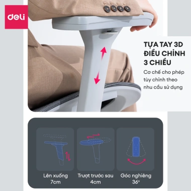Ghế Công Thái Học DELI Hỗ Trợ Cột Sống, Bệ Tì Tay, Tựa Lưng 3D, Lưới Vân Rồng, Gác Chân Ngả Lưng - 3,610,000₫ 4