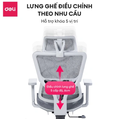 Ghế Công Thái Học DELI Hỗ Trợ Cột Sống, Bệ Tì Tay, Tựa Lưng 3D, Lưới Vân Rồng, Gác Chân Ngả Lưng - 3,610,000₫ 8