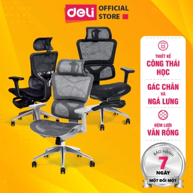 Ghế Công Thái Học DELI Hỗ Trợ Cột Sống, Bệ Tì Tay, Tựa Lưng 3D, Lưới Vân Rồng, Gác Chân Ngả Lưng - 3,610,000₫ 9