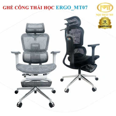 Ghế công thái học Ergo MT07 ngã lưng 140°, gác chân thư giãn, tựa đầu 3D, tay chỉnh 4D