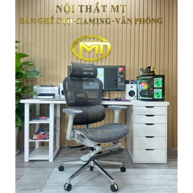 Ghế công thái học Ergo MT07 ngã lưng 140°, gác chân thư giãn, tựa đầu 3D, tay chỉnh 4D