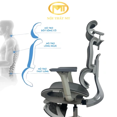 Ghế công thái học Ergo MT07 ngã lưng 140°, gác chân thư giãn, tựa đầu 3D, tay chỉnh 4D