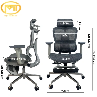 Ghế công thái học Ergo MT07 ngã lưng 140°, gác chân thư giãn, tựa đầu 3D, tay chỉnh 4D