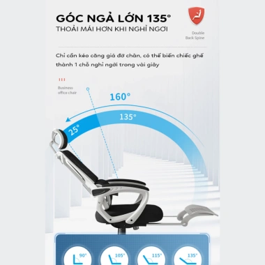 Ghế Công Thái Học Ergonomic HOMELY - Ngả Lưng 135°, Đệm Thắt Lưng Chống Đau Mỏi GVP02