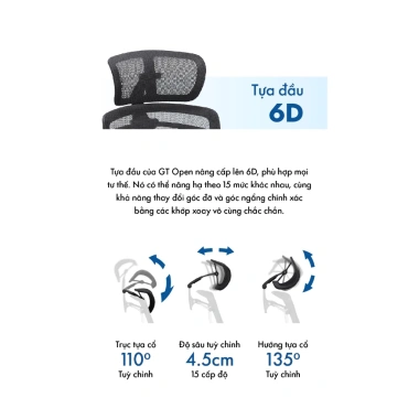 Ghế công thái học GT Ergonomic Open footrest hỗ trợ lưng, lưới thoáng, 6,420,000đ