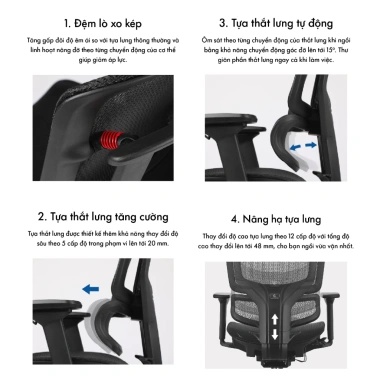 Ghế công thái học GT Ergonomic Open footrest hỗ trợ lưng, lưới thoáng, 6,420,000đ