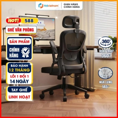 Ghế công thái học HTD-588: Ghế xoay văn phòng lưới, tay 3D, tựa đầu đa chiều, ngả lưng, nâng hạ chiều cao, giảm giá 17%