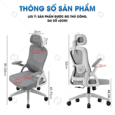 Ghế công thái học HTD-588: Ghế xoay văn phòng lưới, tay 3D, tựa đầu đa chiều, ngả lưng, nâng hạ chiều cao, giảm giá 17%
